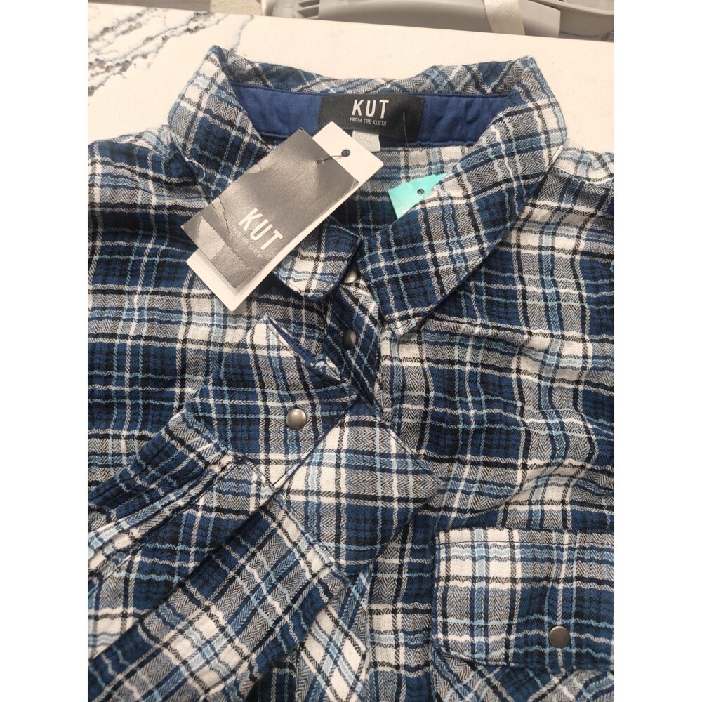 New KUT From The Kloth Snap Button Up Shirt Women’s Large Blue Plaid